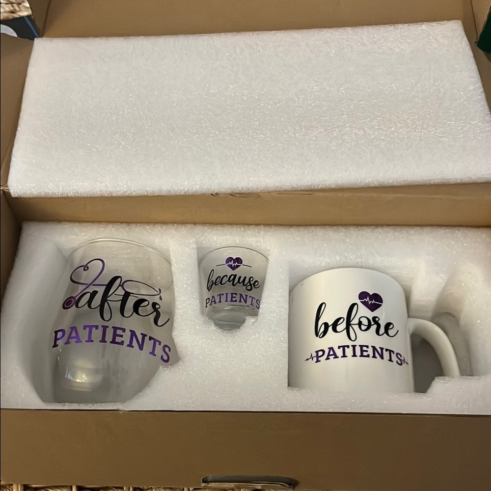 Set of Three 'Before and After Patients' Glass and Mug Gift Nurse New In Box